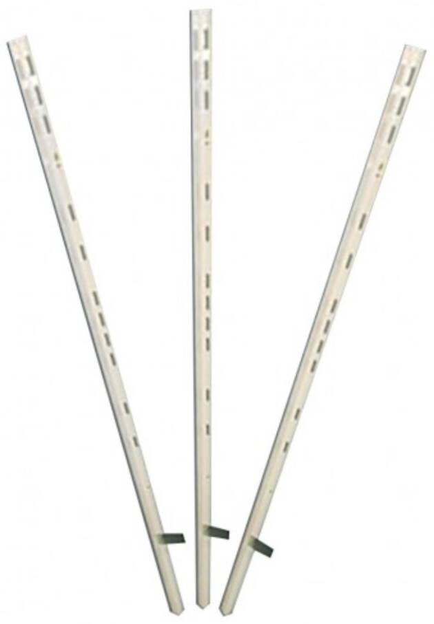 Tripod-style metal stand with three perforated poles radiating from a central joint.