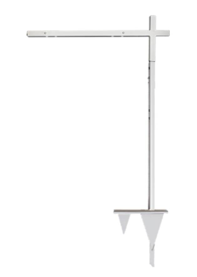 White street light with a horizontal arm and vertical post, plus decorative triangular pennant banners hanging from near the bottom